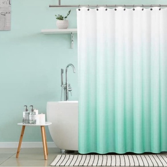 WEST LAKE Waffle Fabric Shower Curtain Aqua Ombre Decorative Spa Bathroom Shower - Picture 2 of 9